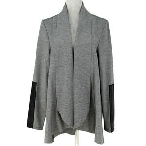 Joan Vass NY Jacket Womens Medium Gray Stretch Knit Faux Leather on Sleeves